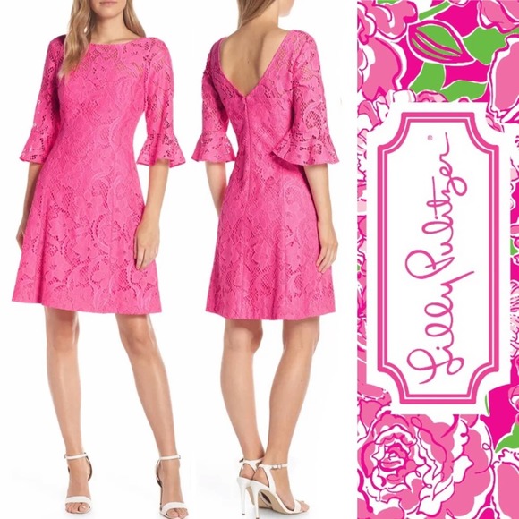 Lilly Pulitzer Dresses & Skirts - Lilly Pulitzer Allyson Lace Fit & Flare Pink Dress